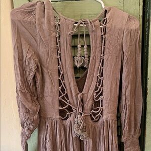 Free People Long Sleeve Gray Lavender Dress. Size M